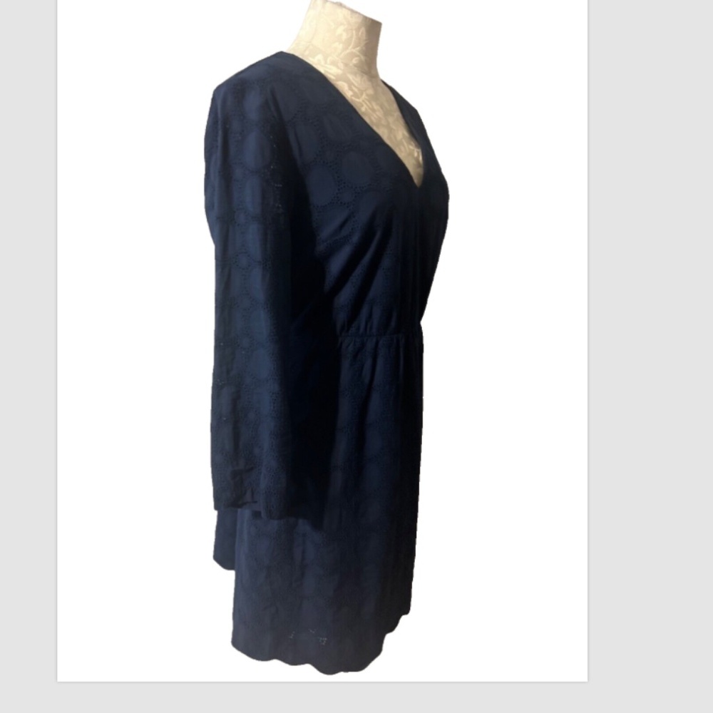 J Crew Dress Navy Blue 10 Cotton 3/4 Long Sleeve  A Line - Picture 4 of 10
